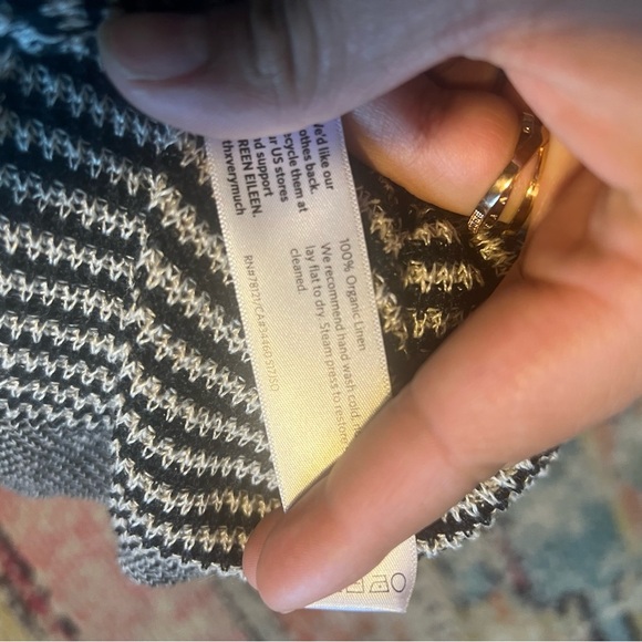 Eileen Fisher Organic Linen Striped Short Sleeve Knit Sweater Top Size M Black - Picture 4 of 7